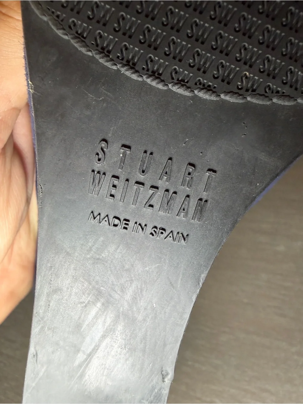 Stuart Weitzman Navy Blue Suede Wedge Pumps Round Toe Dress Shoes Spain Size 8 - Picture 11 of 13